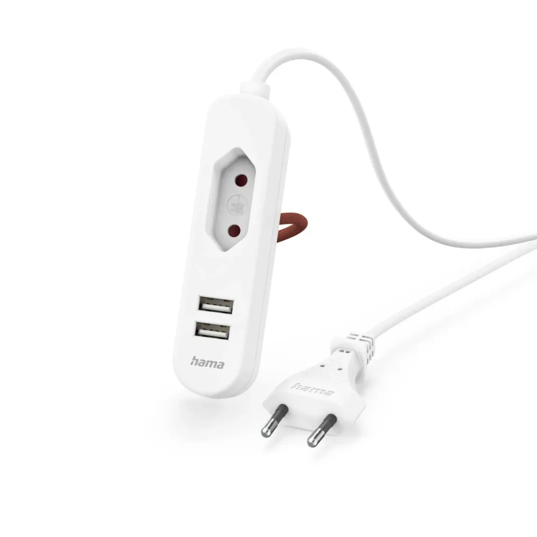 USB-Netzteil mit 1,9 m langem Kabel und Eurobuchse, 2x USB-A, Weiß