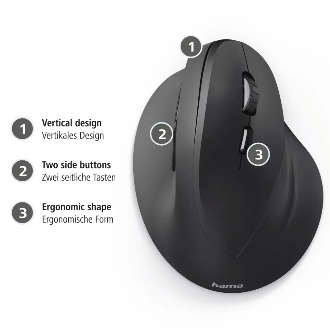 Vertikale, ergonomische Funkmaus "EMW-500", 6 Tasten, Schwarz