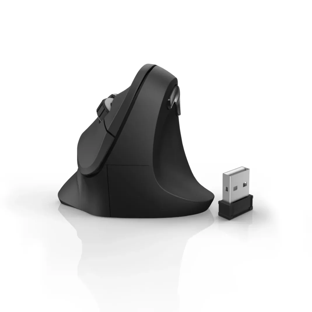 Vertikale, ergonomische Funkmaus "EMW-500", 6 Tasten, Schwarz