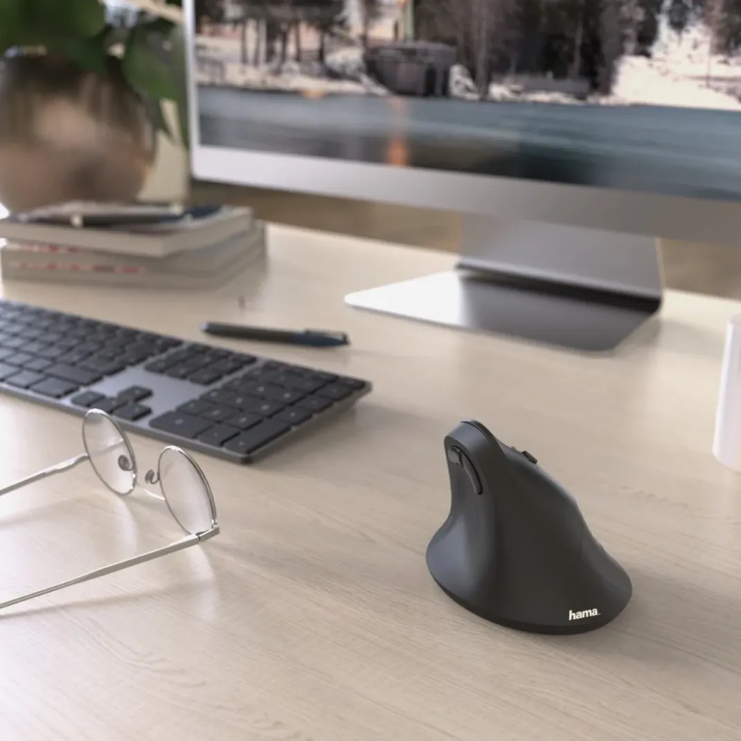 Vertikale, ergonomische Funkmaus "EMW-500", 6 Tasten, Schwarz