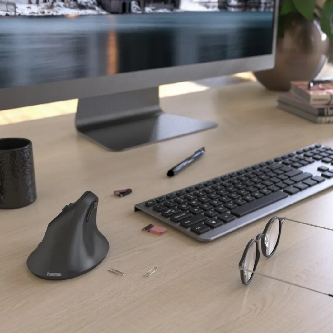Vertikale, ergonomische Linkshänder-Funkmaus "EMW-500L", 6 Tasten, Schwarz