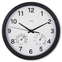 Wanduhr "Malta", Ø 25 cm, mit Thermo-/Hygrometer, ohne Ticken, Schwarz