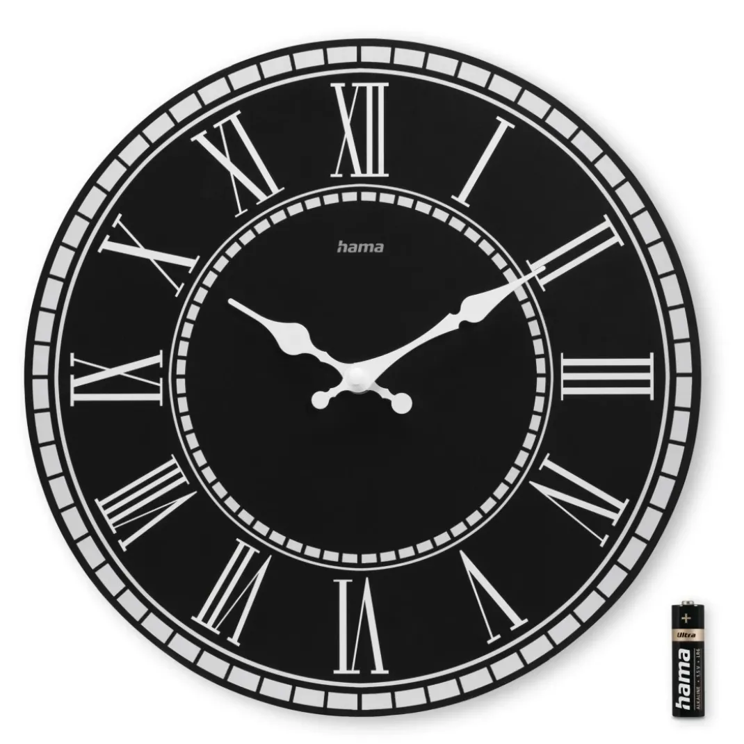 Wanduhr "Rab", Quarzuhr, ohne Ticken, MDF, Vintage, Ø 30 cm, Schwarz