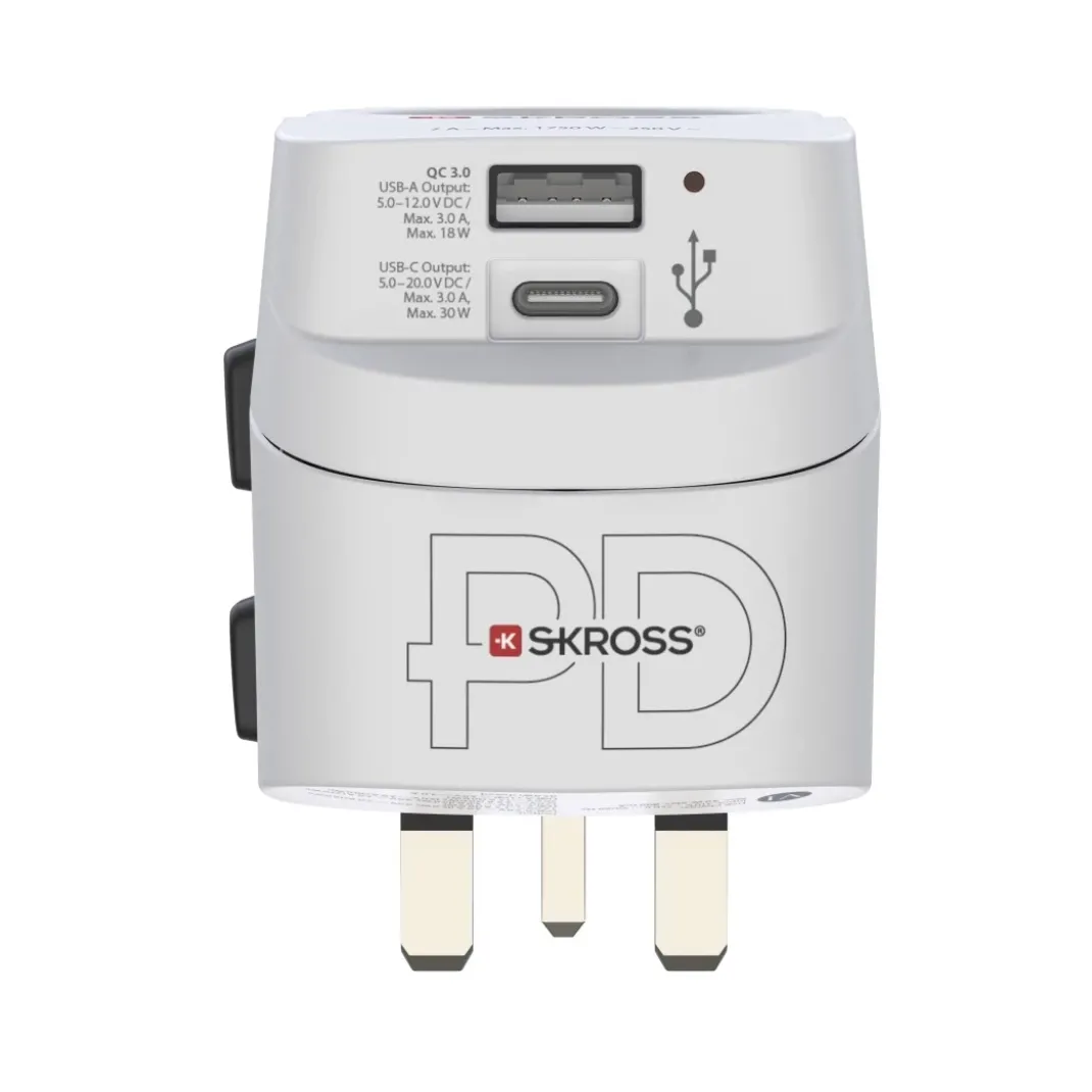Weltreiseadapter "Pro Light AC 30PD", 3-polig, 1x USB-C, 1x USB-A, 30 W