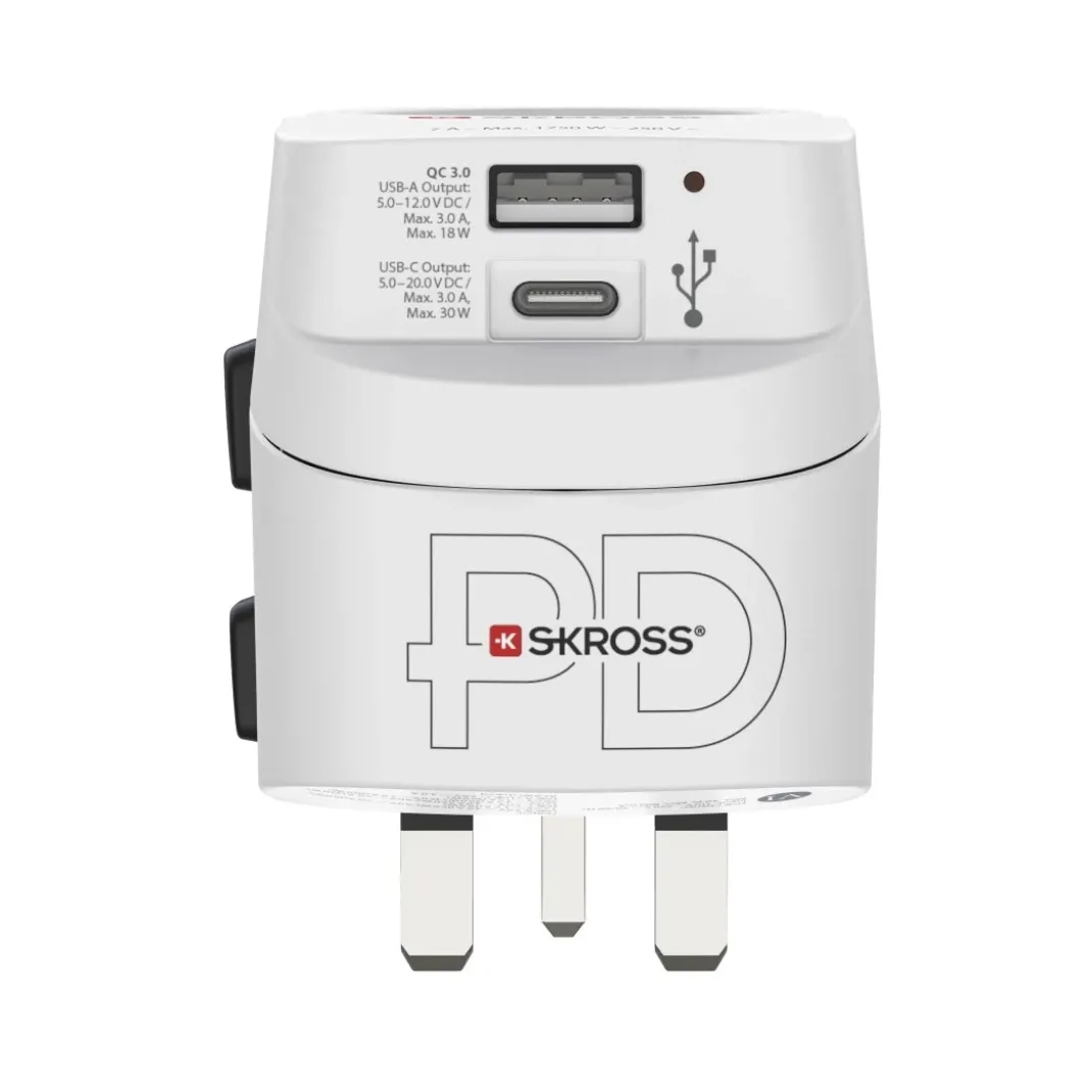 Weltreiseadapter "Pro Light AC 30PD", 3-polig, 1x USB-C, 1x USB-A, 30 W
