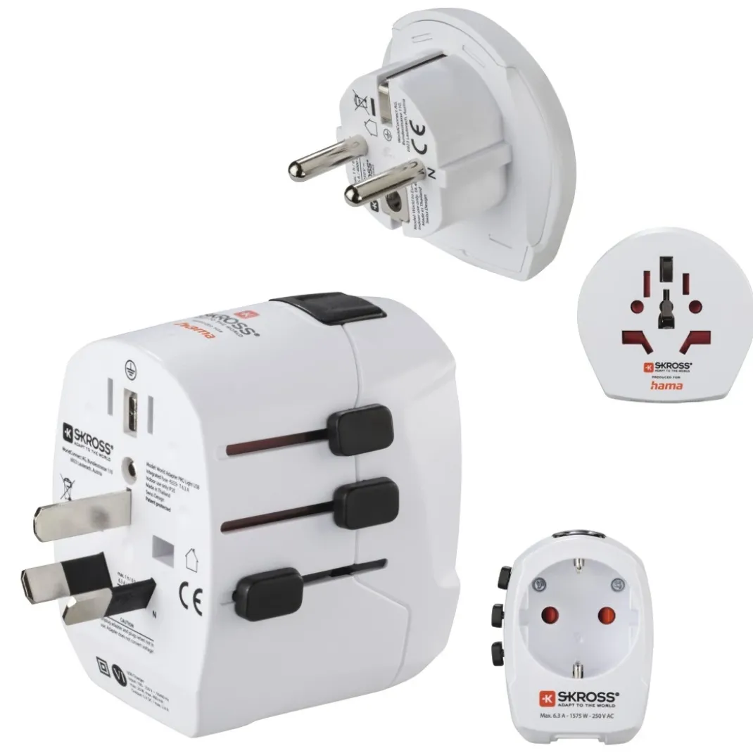 Weltreisestecker "World Travel Pro Light USB World", 3-polig, 2x USB