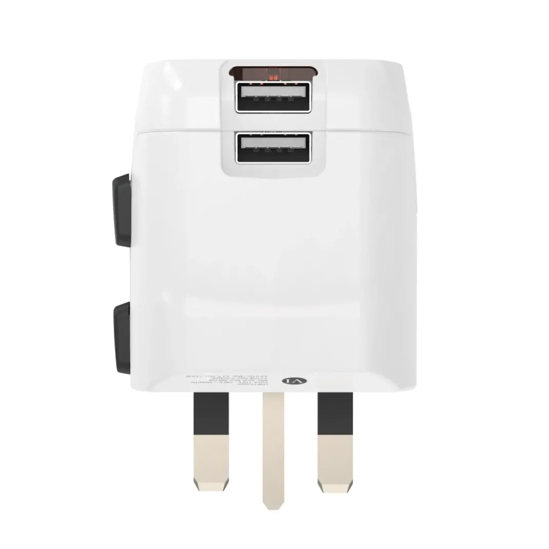 Weltreisestecker "World Travel Pro Light USB World", 3-polig, 2x USB