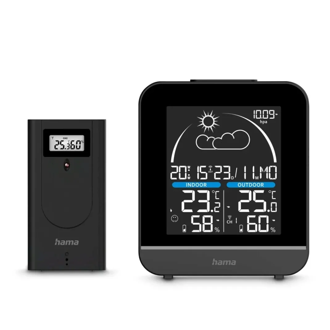 Wetterstation "La Gomera", mit Außensensor, Funk, Wecker, Schwarz