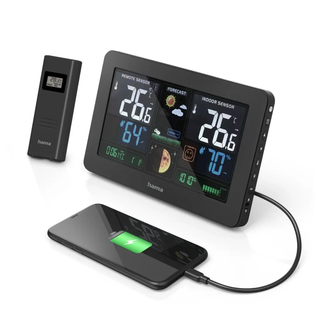 Wetterstation "Premium", mit LED-Farbdisplay und USB-Ladefunktion