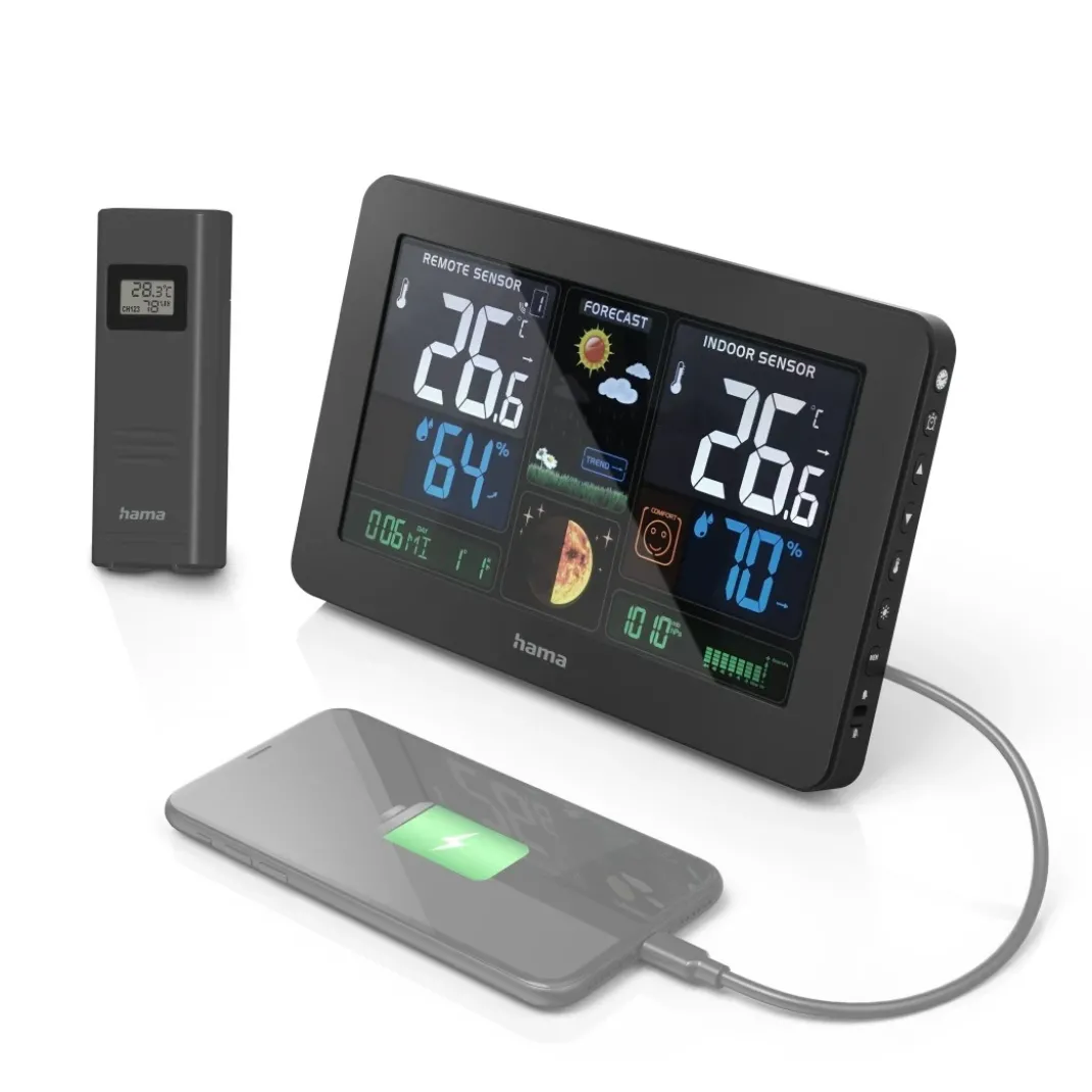 Wetterstation "Premium", mit LED-Farbdisplay und USB-Ladefunktion
