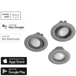 WLAN LED-Einbauspot, 5W, per Sprache/App steuern, verstellbar, 3er, S-Nick.