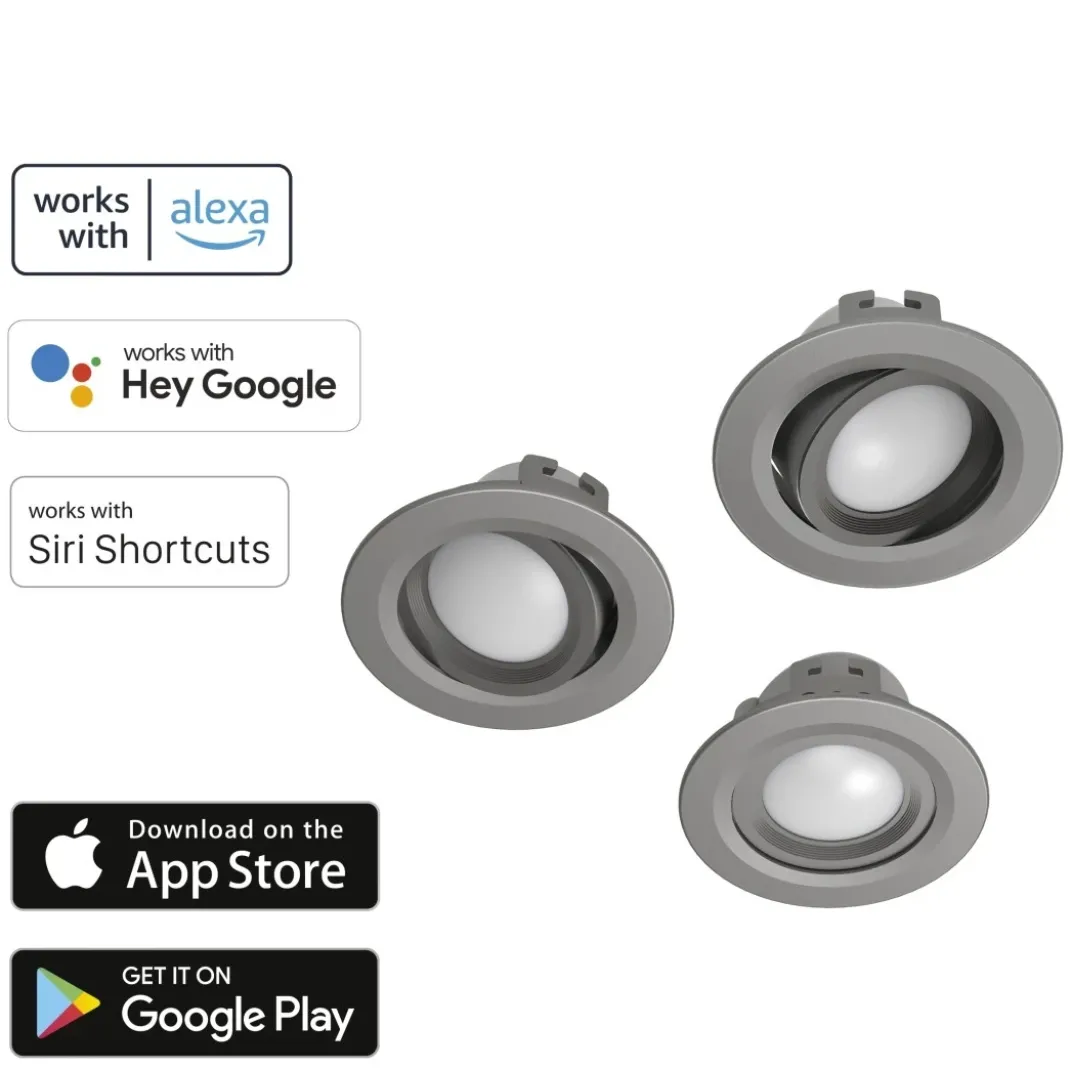 WLAN LED-Einbauspot, 5W, per Sprache/App steuern, verstellbar, 3er, S-Nick.